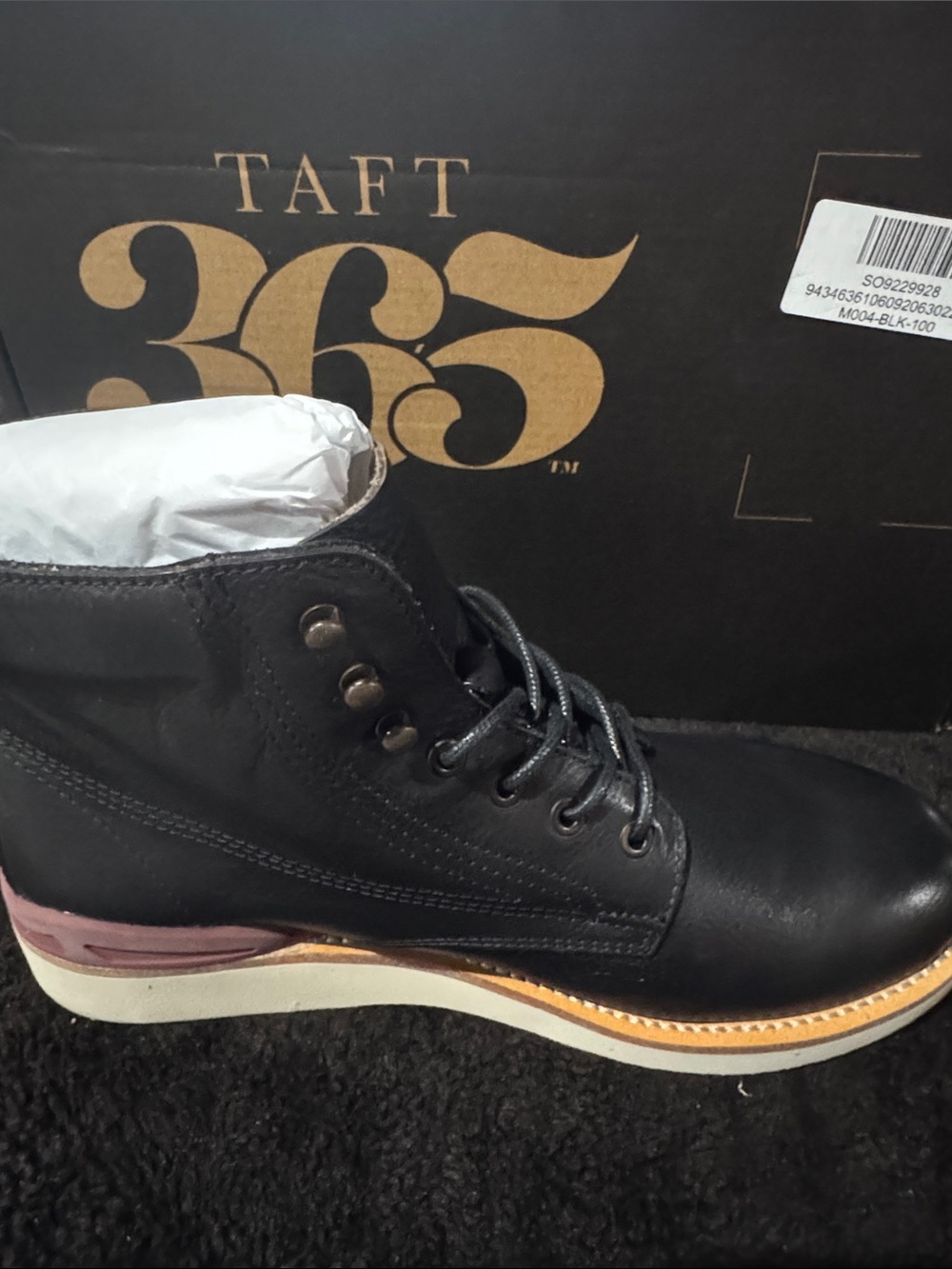 Taft Black Leather Chukka Boot with Cream Sole and Rose Accent